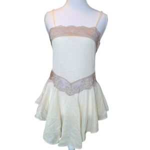 Vintage Undercover Wear Cream With Tan Lace Skater Slip Dress